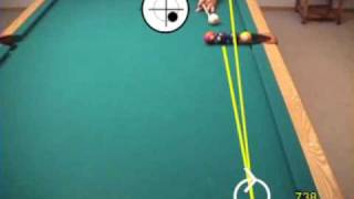 Famous pool and billiards artistic or trick shots (line of 4 balls, butterfly shot)