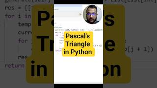 Pascal's Triangle in Python | LeetCode 118 #python #leetcode #shorts #shortvideo #dsa #education