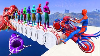 الأبطال الخارقين على القضبان دوامة قمع جسر 🏍SPIDER MAN!on Motorcycle in Spiral Bridge Stunt Ride