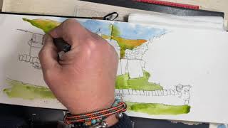 Watercolour tutorial -adding colour to my drawing of a Dales washing line   1080