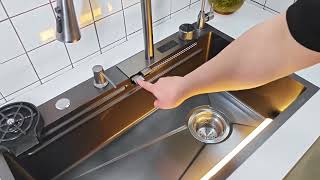 Lefton Waterfall Workstation Kitchen Sink Set With Digital Temperature Display& Knife Holder-KS2204