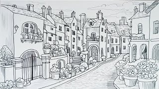 How to Draw a Peaceful Town Scene with Pen and Ink. How to Turn Simple Lines into a Townscape.