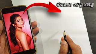 How to draw rashmika mandanna new pic / Outline very easy tutorial