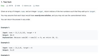 Leetcode two sum solution explained - coding interviews challenge
