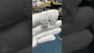 Custom Made Van Cleef Arpels Butterfly Earrings 18K White Gold Pave With Diamonds