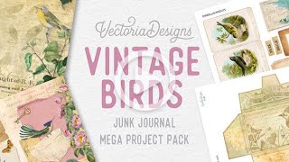 TRAILER | VectoriaDesigns Vintage Birds MEGA Project Pack | Hard Cover Junk Journal | Envelope Book