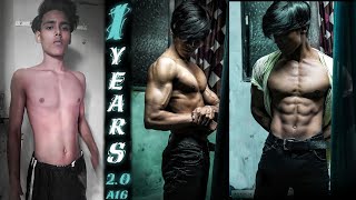 1 years natural body transformation journey from skinny to fit || home and gym workout | 2.0 |