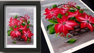Simple Acrylic Painting / Satisfying / Demonstration in Acrylics / Poinsettia / Christmas Day #2