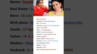 South Indian Actress Soundarya Biography #viral #shortvideo #youtubeshorts #shorts