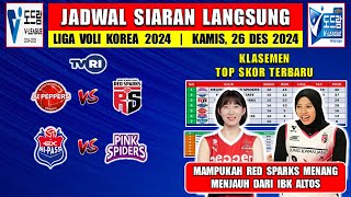 Jadwal Siaran Langsung Liga Voli Korea 2024 Hari Ini ~ AI PEPPERS vs RED SPARKS Lie TVRI