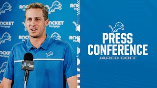 Jared Goff speaks to the media on April 18