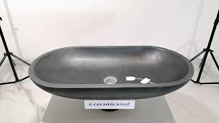 Lavabo nero tondo ovale 70 x 35 cm. pietra di origine vulcanica - N. prodotto: 84122