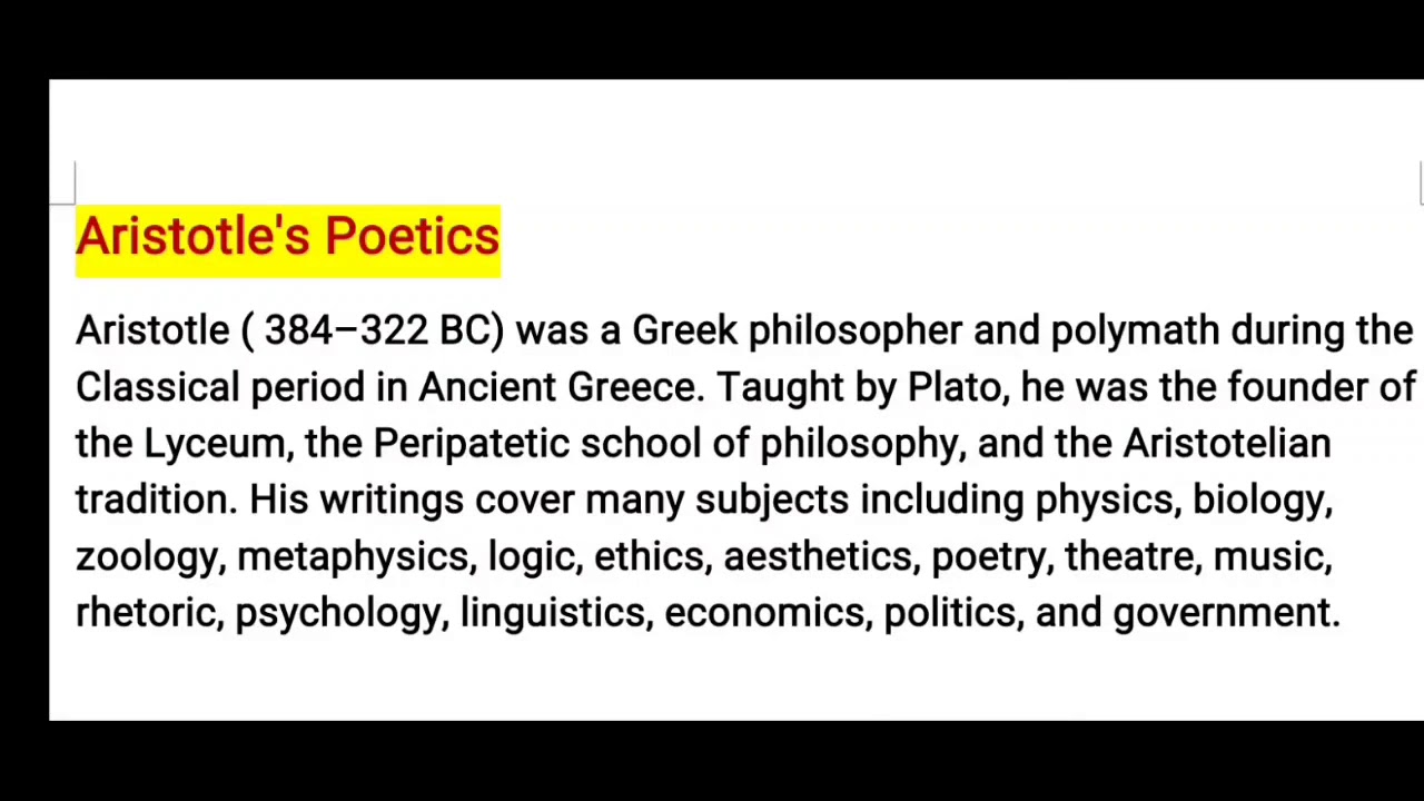 Aristotle's Poetics: Brief Summary (Part-1) - YouTube