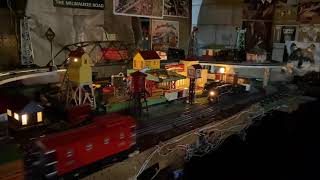 Running Tinplate toy trains at night