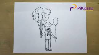 How to Draw a Balloon Seller Easy step by step