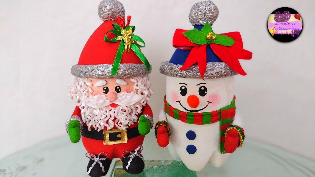 Diy Dulceros Navideños De Papa Noel Y Muñeco De Nieve Solo Con Botellas ...