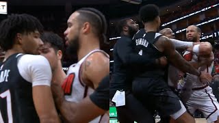 Dillon Brooks gets heated with Sharpe then wants to fight Simons after foul 👀