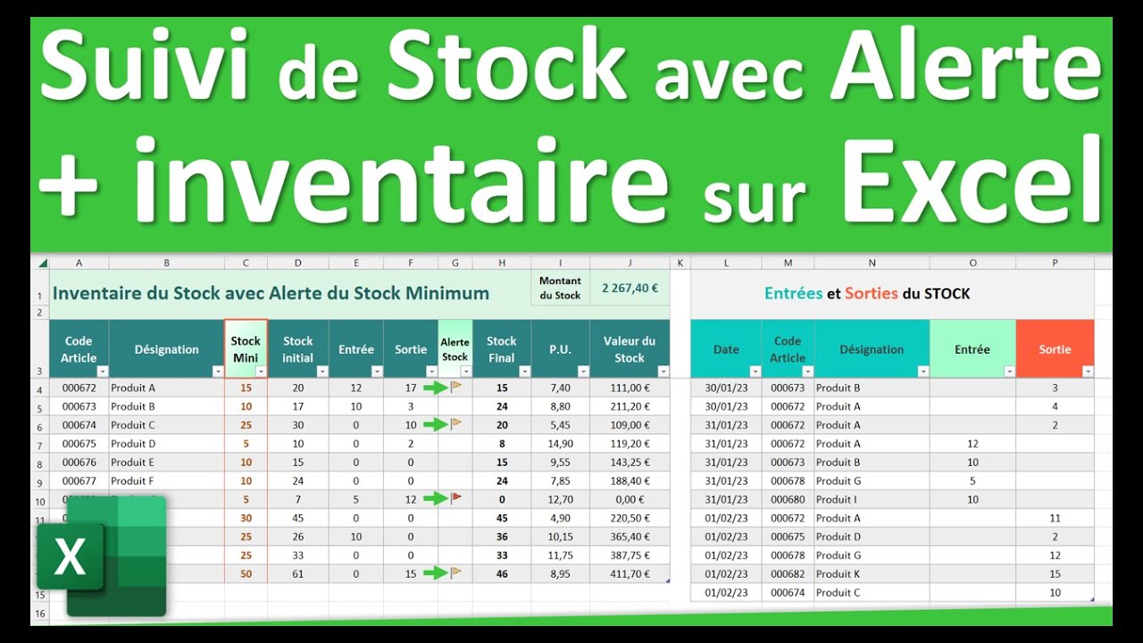 Suivi Des Stocks Et Inventaire Du Stock Sur Excel Avec Une Alerte En ...