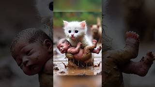 White kitten saves baby.... #cat #amen#story #shorts  #shortsvideo #subscribe#unitedstates