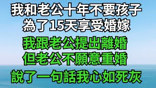 我和老公十年不計畫要孩子，為了15天享受婚嫁，我跟老公提出離婚，老公不願意重婚，說了一句話我心如死灰【億如雲煙】#落日溫情 #情感故事 #花開富貴 #深夜淺讀 #深夜淺談 #家庭矛盾 #爽文