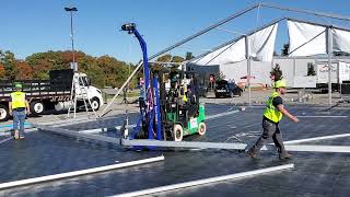 Losberger structure - raising an arch with a Forklift & Tent Hoist