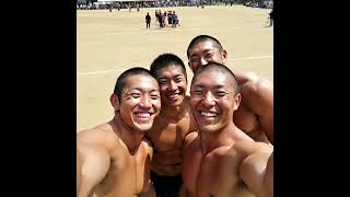 muscular Japanese guys taking selfie