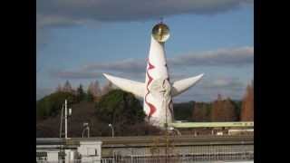 Tower of the Sun　by　Taro Okamoto and the full moon and the Orb