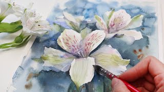 Watercolor Painting of White Lily Flower / How to/ Demo
