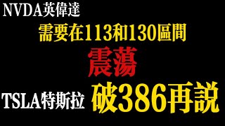 NVDA英偉達需要在113和130區間盤整震蕩，TSLA特斯拉破386考慮買點，大盤道瓊斯指數過4萬5需要一次全面性大面積的上漲才行