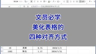 美化表格的四种对齐方式。#excel #wps #办公技巧 #电脑 #职场