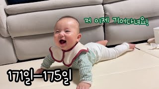 [5개월아기]배밀이/기어다니기/아빠가 너무 좋은 아기의 일상/초기 이유식/토핑 이유식/아침 저녁 두끼 먹기!
