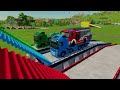 transporting pixar cars u0026 fruits with colored u0026 john deere vs claas vs tractors beamng.drive 983