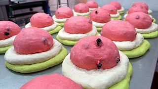 Making Amazing Cube Watermelon Bread / 수박식빵 - Korean street food