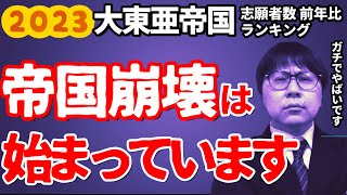 【2023大学入試結果】大東亜帝国が崩壊寸前？ガチで志願者が減った大学・増えた大学｜2023年度大学入試志願者数前年比ランキング｜大東文化大学・東海大学・亜細亜大学・国士舘大学