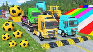 Double Flatbed Trailer Truck vs Speedbumps Train vs Cars | Tractor vs Train Beamng.Drive #263