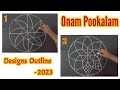 onam pookalam design outline | step by step simple pookalam design| onam pookalam drawing steps-2023