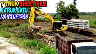 MATERIAL SHEET PILE PERBAIKAN GROUNSHILL TIBA DI DEKAT DAM SRANDAKAN YANG JEBOL DI SUNGAI PROGO