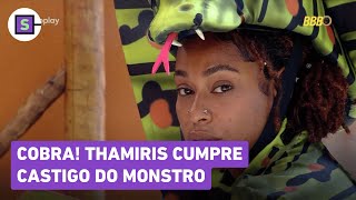 Thamiris cumpre CASTIGO do MONSTRO no BBB 25 vestida de cobra e com braços presos