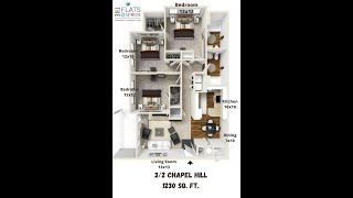 3 Bedroom 2 bath 1230 SqFt Chapel Hill Floor Plan