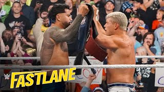 Rhodes and Uso celebrate winning the Undisputed WWE Tag Team Titles: WWE Fastlane 2023 highlights