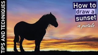 How to draw a sunset silhouette horse in pastels