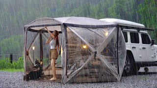Şiddetli yağmurda yalnız kamp - çadırda güçlü yağmur maceraları ve dinlenme, ASM