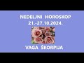 Jasminka Holclajtner-Royal Astro Studio- VAGA,ŠKORPIJA-Nedeljni horoskop  od 21.-27.10.2024.