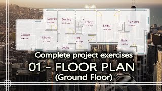 Autocad - Complete tutorial for beginners - floor plan (ground floor)