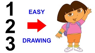 Turn 123 into Dora drawing easy - How to draw Dora the Explorer drawing easy step by step