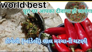 ટોચેલી લાલ મરચા  લસણ ની ચટણી બનાવવા ની રીત world best Lal marchani khandelia chatni recipe 🔔🔔#food