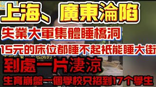 上海、廣東徹底淪陷，失業大軍集體睡橋洞，15元床位都睡不起，實際比想像中更慘，生育崩盤一個學校只招到17个學生
