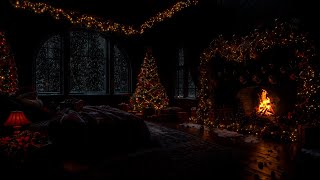 Cozy Christmas Ambience🎄  Soft Firelight and Evergreen Decor by the Winter Pane