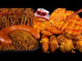 SUB│Kielbasa Black Bean Noodles & Giant Cheese Sticks, Chicken, Hash Browns ASMR Mukbang Eating Show