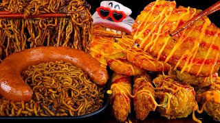 SUB│Kielbasa Black Bean Noodles & Giant Cheese Sticks, Chicken, Hash Browns ASMR Mukbang Eating Show